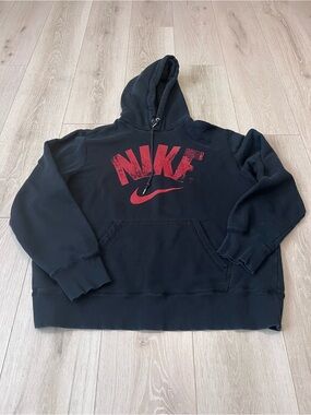 Nike Men’s Black Crewneck Hoodie with Red Logo